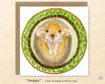 Baby Hedge Hog Note Card Customizable Watercolor Art Card Cute Animal Babies Baby Gifts Fun Animal Card Blank Note Card Art Card