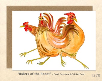 Three Chickens Note Card Farmyard Animals Card Customizable Blank Note Card Watercolor Art Card Greeting Cards