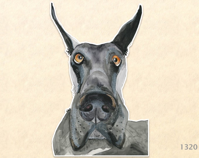 Great Dane Sticker Black Great Dane Animal Sticker Water Bottle Sticker Scrapbook Sticker Macbook Decal Watercolor Art