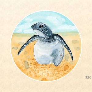 卵から出てくる赤ちゃん亀のステッカー、孵化したばかりの海の生物のステッカー、ラップトップのステッカー、ウォーターボトルのステッカー、Macbookのデカール、水彩画のステッカー