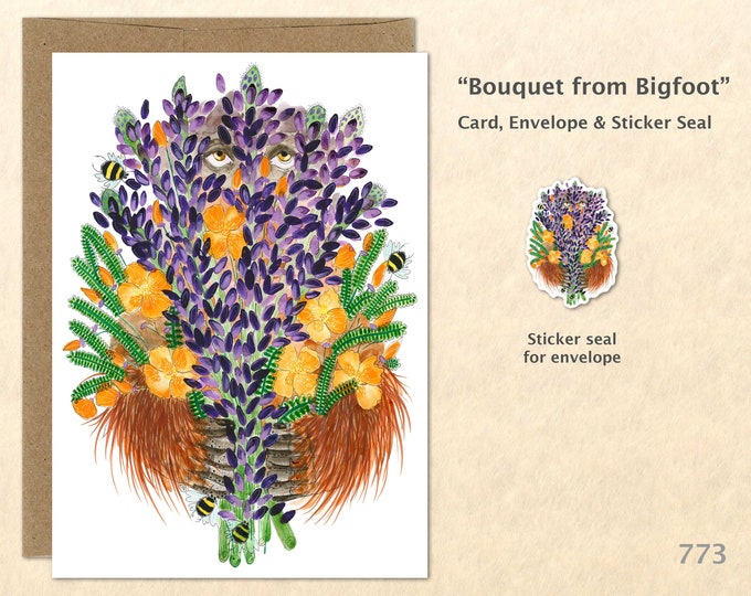 Bigfoot Card Flower Card Lupine Card Poppy Card Flower Card Floral Card Flower Bouquet Friendship Card Blank Card Art Card Greeting Card