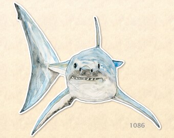 Great White Shark Sticker Sea Life Fish Sticker Watercolor Art Laptop Water Bottle Journal Diary Scrapbooking Sticker