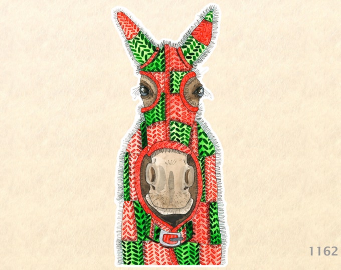 Horse Dressed for Christmas Sticker Watercolor Art Sticker Water Bottle Sticker Scrapbooking Sticker