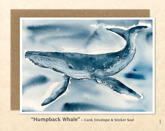 Humpback Whale Note Card, Whale Cards, Blank Note Card, Art Cards, Greeting Cards