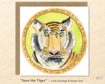 Save the Tiger Note Card Watercolor Art Blank Note Card Art Customizable Greeting Card