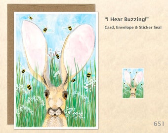 Rabbit Note Card Hare Note Card Easter Bunny Card Customizable Blank Note Card Watercolor Art Card Greeting Card