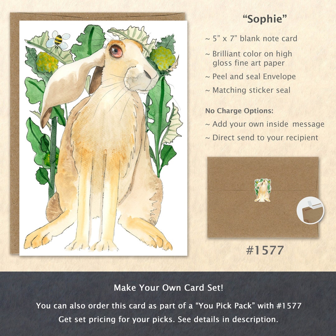 Rabbit Note Card Bunny Card Hare Card Cute Animal Card Customizable ...