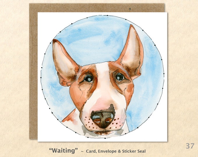 Bull Terrier Card Dog Card Dog Greeting Cards Fun Dog Cards Blank Note Cards Art Cards, Square