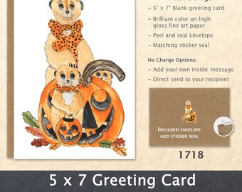 Halloween Prairie Dogs Greeting Card Jack-o-lantern Card Halloween Family Card Cute Animal Card Customizable Blank Watercolor Art Card