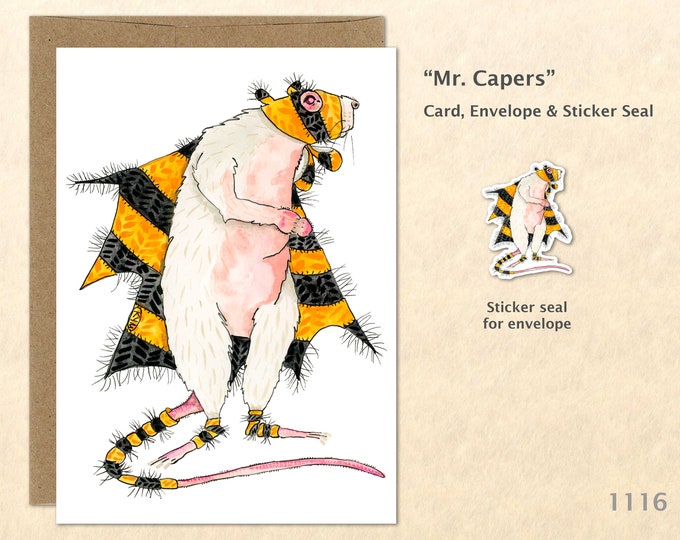 Halloween Rat "Mr Capers" Greeting Card Customizable Watercolor Art Card Blank Note Card