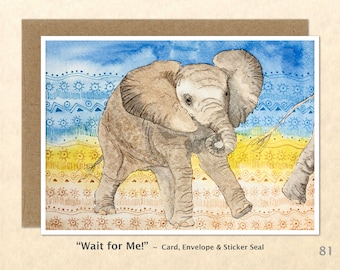 Baby Elephant Card, Cute Animal Cards, Baby Animal Cards, Art Cards, Greeting Cards