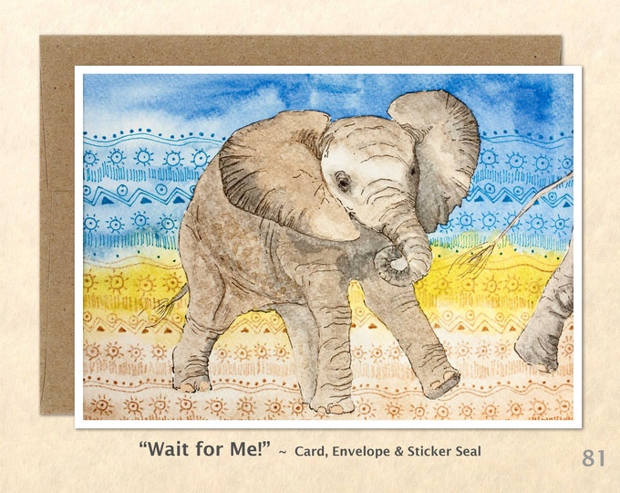Baby Elephant Card, Cute Animal Cards, Baby Animal Cards, Art Cards, Greeting Cards