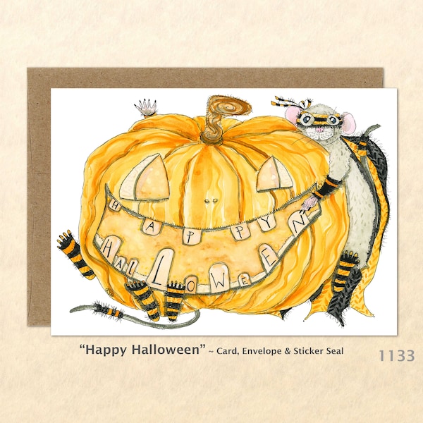Happy Halloween Jack O Lantern Card Pumpkin Greeting Card Customizable Watercolor Art Card Blank Note Card