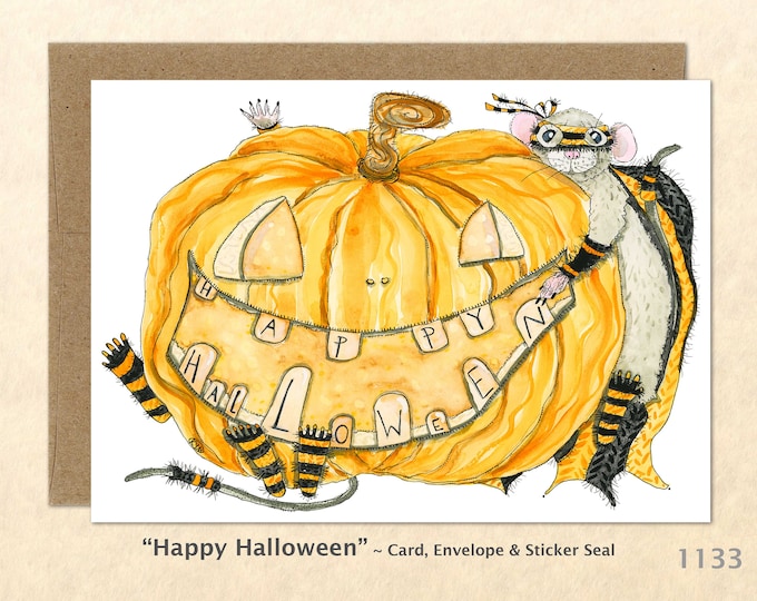 Happy Halloween Jack O Lantern Card Pumpkin Greeting Card Customizable Watercolor Art Card Blank Note Card