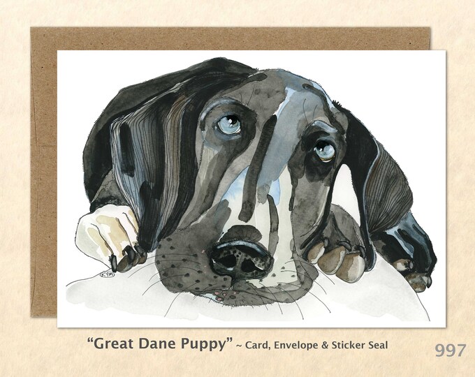 Great Dane Puppy Card Dog Card Cute Animal Card Customizable Blank Note Card Watercolor Art Card Greeting Card