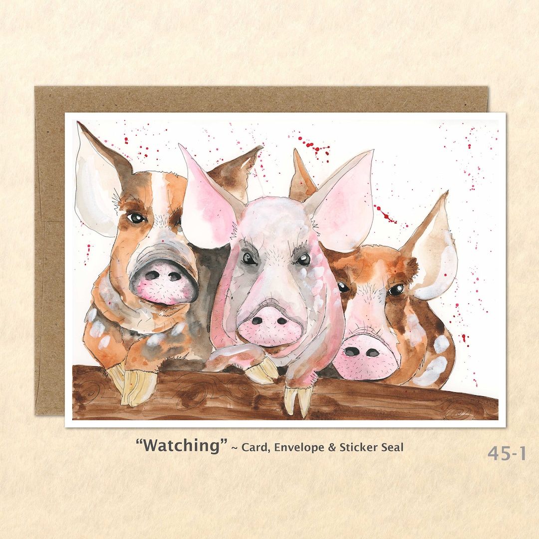 Three Pigs Note Card, Pig Cards, Farm Cards, Farm Animals, Blank Note ...