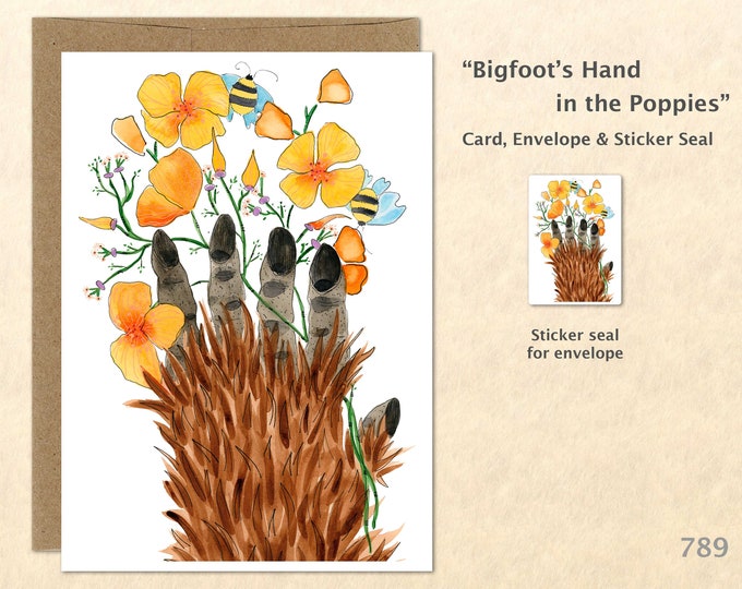 Bigfoot Card Flower Card Poppy Card Poppy Card Flower Card Floral Card Friendship Card Blank Card Art Card Greeting Card