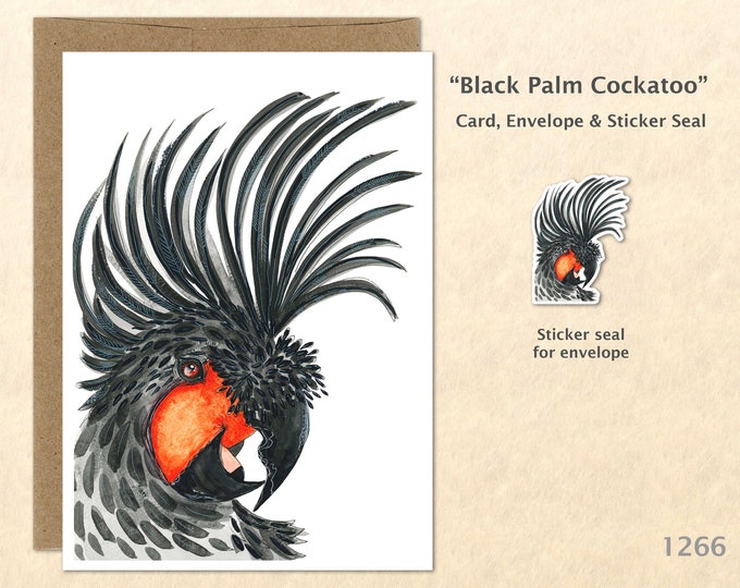 Parrot Note Card Black Palm Cockatoo Card Tropical Bird Card Customizable Blank Card Watercolor Art Card Blank Note Card