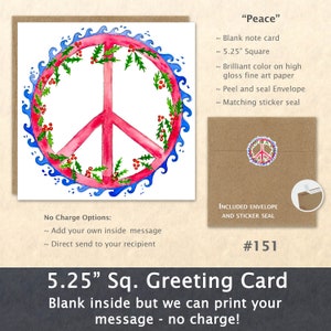 Peace Sign and Holly Christmas Card Card Blank Note Card Art Card Greeting Card Watercolor Card Holiday Card