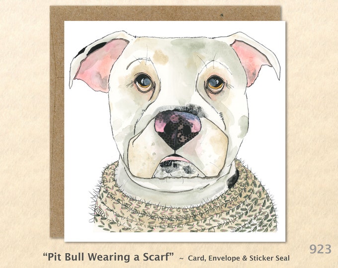 Pit Bull Wearing a Scarf Note Card Cute Dog Card Customizable Blank Note Card Art Card Greeting Card Watercolor