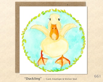 Cute Duckling Note Card Easter Card Baby Duck Card Customizable Blank Greeting Card Watercolor Art Card