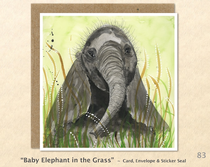 Baby Elephant Note Card Baby Animal Card Customizable Blank Note Card Watercolor Art Card Greeting Card