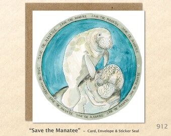 Save the Manatee Note Card Eco Card Customizable Blank Note Card Watercolor Art Cards Greeting Cards