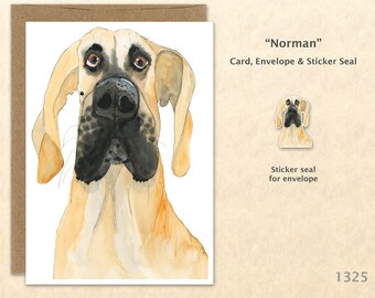 Great Dane Greeting Card Big Dog Note Card Customizable Blank Note Card Watercolor Art Greeting Card