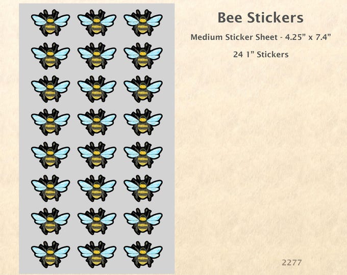 24 Bee stickers from a watercolor painting by Kim Meyer