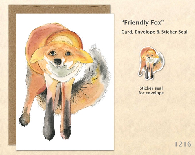 Friendly Fox Note Card Cute Animal Card Customizable Wildlife Blank Note Card Nature Watercolor Art Card Greeting Card