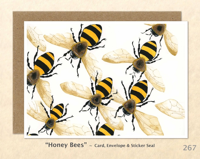 Honey Bees Note Card Garden Insect Card Gardening Card Bug Card Customizable Blank Note Card Watercolor Art Greeting Card