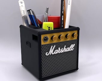Rock 'n Roll-bureauorganizer, klassieke versterker muzikaal kantoorbenodigdheden beker, personalisatie op maat, handige puntenslijper, strak zwart en goud