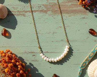 Handmade Dainty Freshwater Pearl Necklace, 18K Gold Plated
