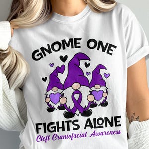 Cleft Craniofacial Awareness Svg Png, Gnome One Fights Alone Svg, Purple Ribbon Svg, Cleft Palate Support Cricut Sublimation