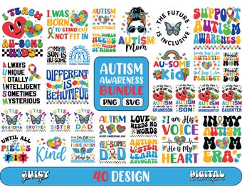 Autismus Bewusstsein SVG PNG Bundle: Sublimationsentwürfe (Digitaler Download)