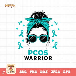 PCOS Warrior Messy Bun Svg, PCOS Warrior Svg, Ovary Syndrome Awareness Teal Ribbon Cricut File Png PCOS Support