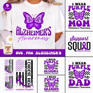 Alzheimer&#39;s Awareness Purple Ribbon SVG PNG Bundle (Digital Download