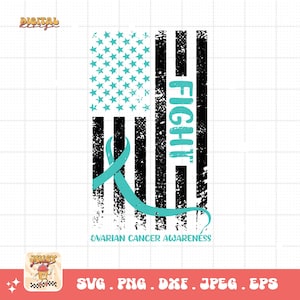 Ovarian Cancer Awareness Svg Png, Ovarian Cancer Flag Svg, Teal Ribbon Sublimation Svg Cricut Design