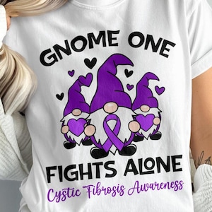 Gnome One Fights Alone Svg, Cystic Fibrosis Awareness Svg Png, Purple Ribbon Svg, CF Support Svg Cricut File Sublimation