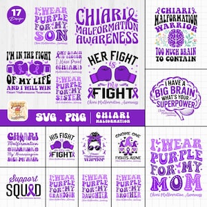 Chiari Malformation Awareness Svg Png Bundle, Purple Ribbon Svg Cricut File Sublimation Design