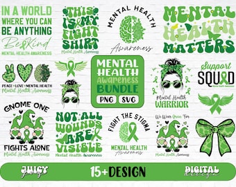 Pacchetto SVG PNG per la consapevolezza della salute mentale: design per sublimazione Cricut (download digitale)