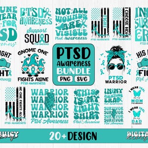 PTSD Awareness Svg Png Bundle, Teal Ribbon Svg, Post-traumatic Stress Disorder Svg Cricut File Sublimation Design