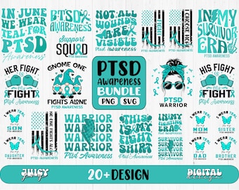 PTSD Awareness SVG PNG Bundle: Teal Ribbon Cricut File (Digital Download)