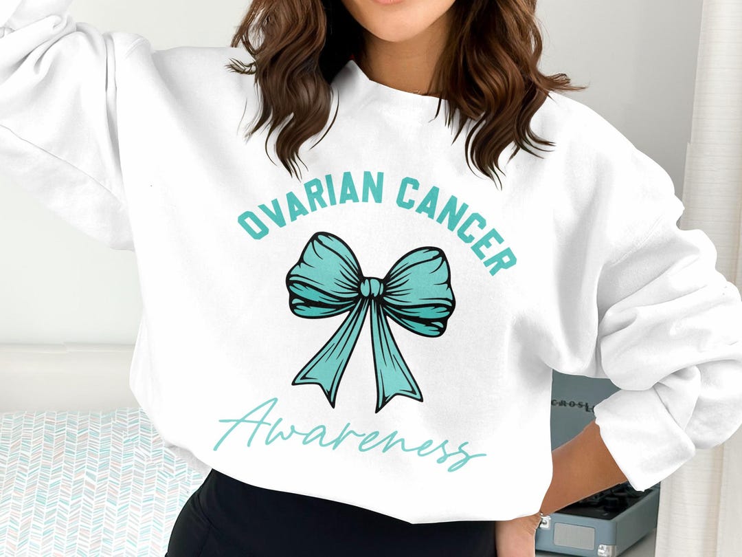 Teal Ribbon Ovarian Cancer Awareness SVG: Coquette Bow Design (digital ...
