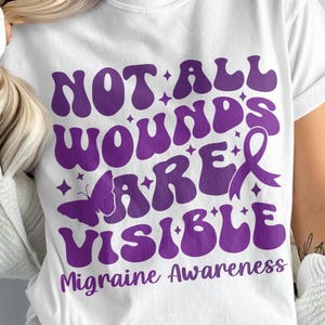 Retro Not All Wounds Are Visible Svg, Migraine Awareness Svg Png, Purple Ribbon, Chronic Headache Pain Support Svg Cricut Sublimation Design