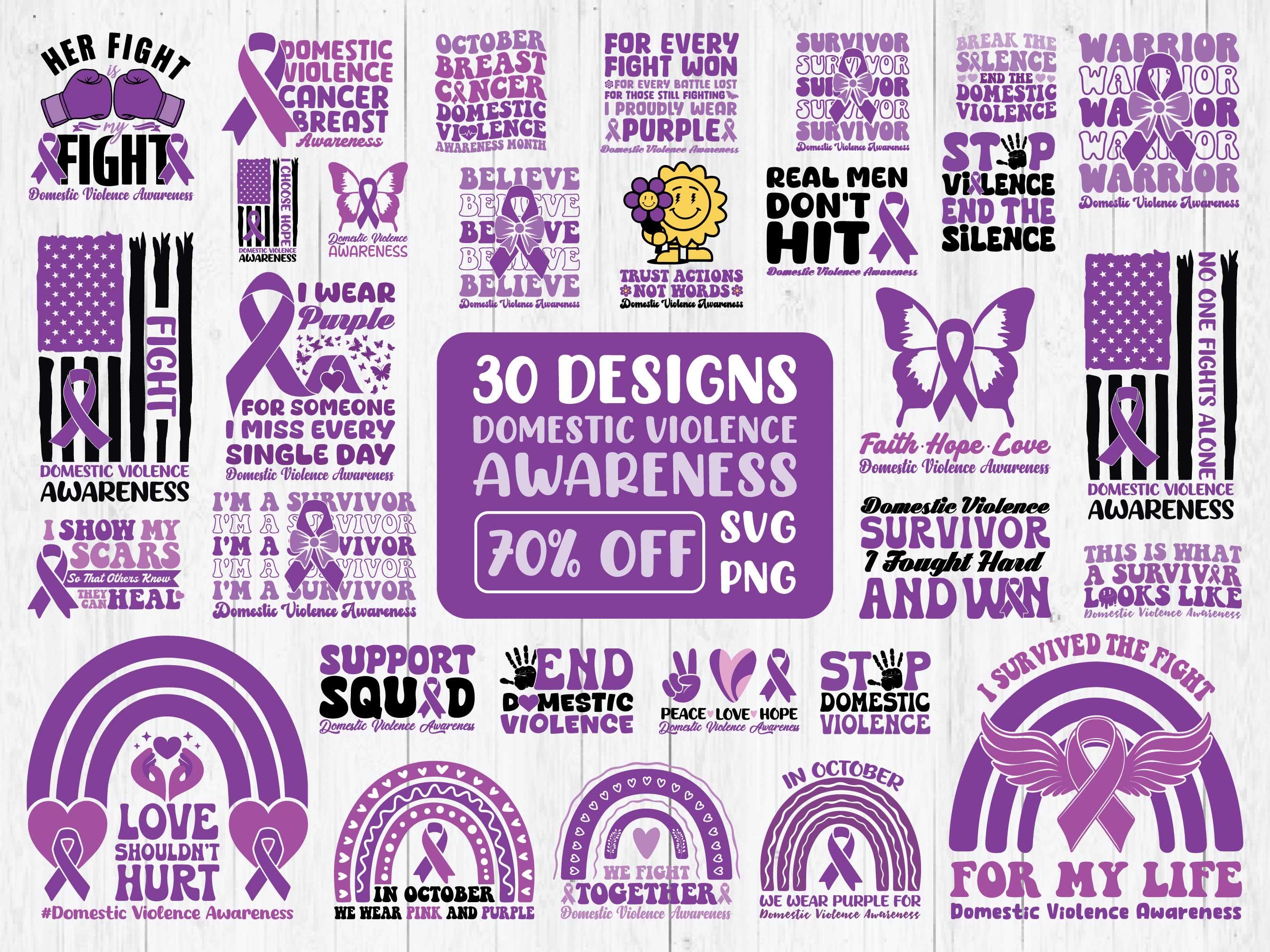 Domestic Violence Awareness Purple Ribbon SVG PNG Bundle (digital ...