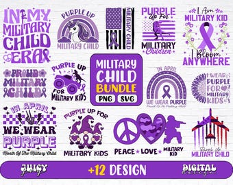 Paquete SVG PNG de niño militar: Diseños morados (descarga digital)