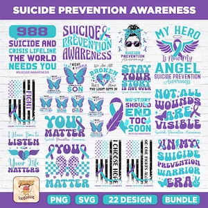 Suicide Prevention Awareness Svg Png Bundle, Suicide Prevention Month Svg, 988 Suicide Svg, You Matter Png Mental Health