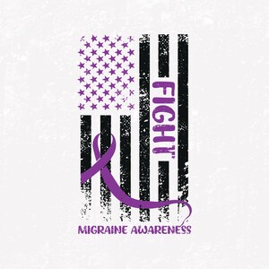 Migraine Flag Svg, Migraine Awareness Svg Png, Purple Ribbon, Chronic Headache Pain Support Svg Cricut Sublimation Design