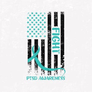 PTSD Awareness Svg Png, PTSD Awareness Flag Svg, Teal Ribbon Post-traumatic Stress Disorder Svg Cricut File Sublimation Design